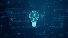 Motion graphic of Blue digital Lamp logo and futuristic circle HUD with big data processed on grid line background and technology ai icon screen abstract background good idea concepts - Powered by Shutterstock - Get 15% off with code: PIKWIZARD15
