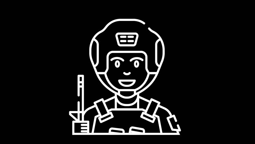 Soldier Outline Animated Icon. Military Icon Concept Isolated on White Background. 4K Ultra HD Loop Video Motion Graphic Animation.