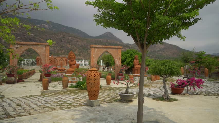 The scenery in the park is an imitation of the old. A decorative park with locations for photographing. Ninh Thuan Province in Vietnam. Not far from the city of Fanrang.