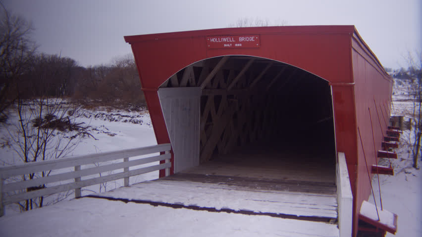Holliwell Bridge  covered bridge of Madison County after a winter snow storm.