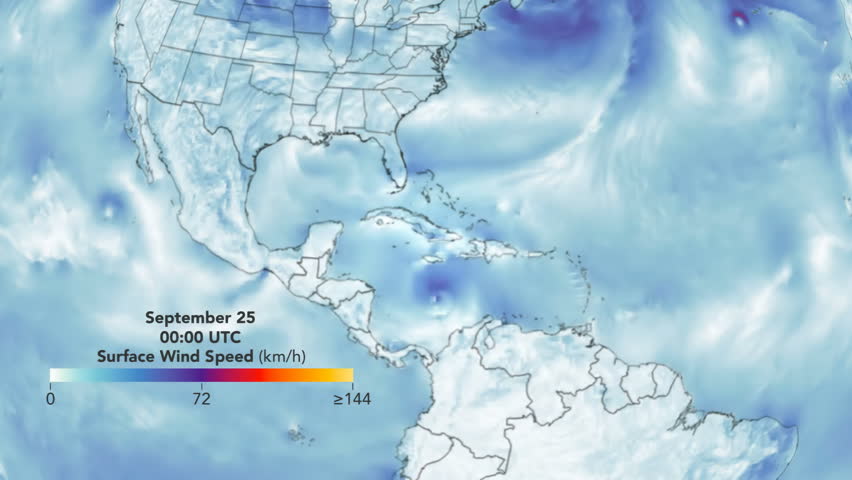 Time lapse animation of hurricane approaching to United States with color graphic representation . Elements of this image furnished by NASA