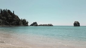 Drone clip 4K at Parga beach with clear water sunny day Greece