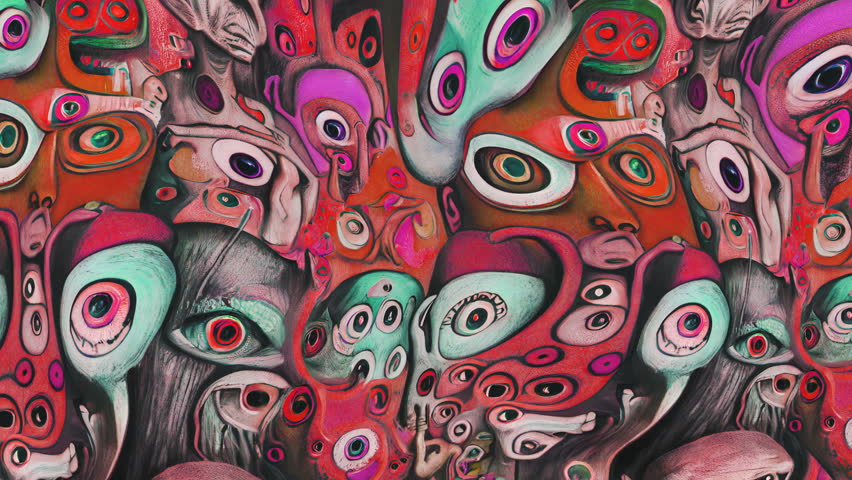 Turbulent scroll of colorful monsters texture illustration. Distorted pattern of digital painting for Halloween events