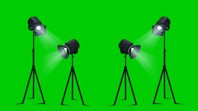 footage of luxury stage lights, beautiful spotlights. Stage Lights green screen. 4k video animation 