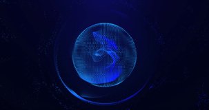 Blue abstract sphere made of particles and waves, energy futuristic blue moving ball , scientific futuristic atom molecule hi-tech background, Video 4k, Seamless loop