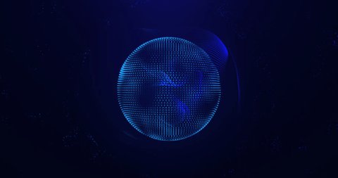 Blue abstract sphere made of particles and waves, energy futuristic blue moving ball , scientific futuristic atom molecule hi-tech background, Video 4k, Seamless loop - Βίντεο στοκ