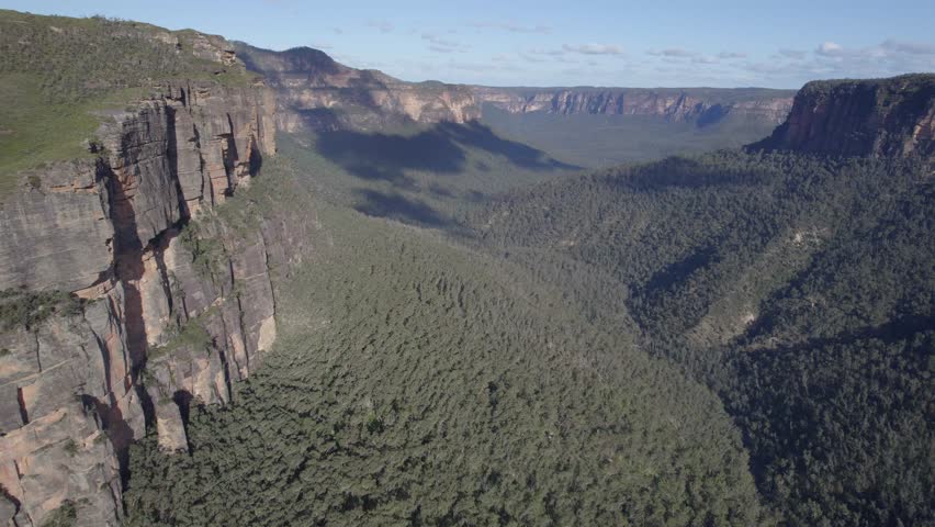Walls Lookout And Dense Forest In Blue Mountains National Park, Australia. - aerial Royalty-Free Stock Footage #1103517141
