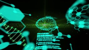 Animation of dna strand spinning, human brains and data processing. Global science, research, computing and data processing concept digitally generated video. - Powered by Shutterstock - Get 15% off with code: PIKWIZARD15