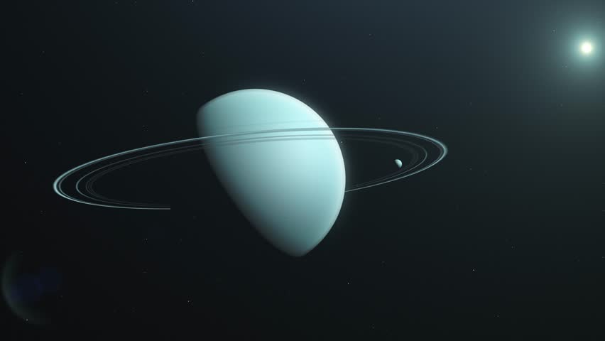 Half-lit Uranus Planet With Rings In The Outerspace. - pullback Royalty-Free Stock Footage #1103523387