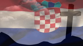 Animation of christian cross and flag of croatia. Christianity, faith and religion concept digitally generated video. - Powered by Shutterstock - Get 15% off with code: PIKWIZARD15