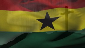Animation of christian cross and flag of ghana. Christianity, faith and religion concept digitally generated video.
