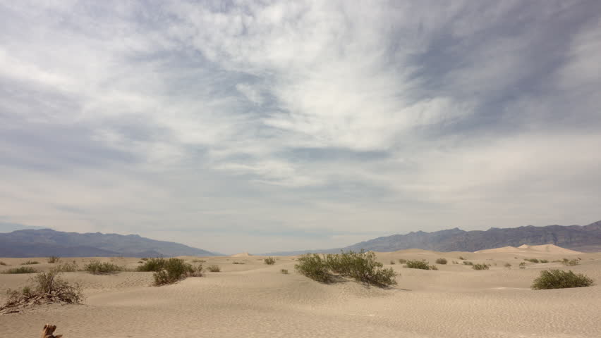 Timelapse of sand dunes in Death Valley USA America with sand and a cloudy sky