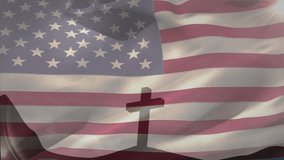 Animation of christian cross and flag of united states of america. Christianity, faith and religion concept digitally generated video.