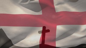 Animation of christian cross and flag of england. Christianity, faith and religion concept digitally generated video.