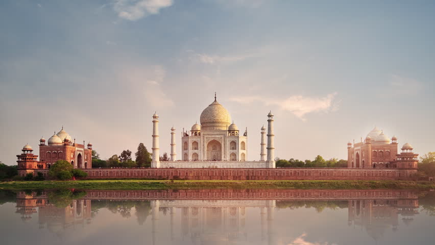 Time lapse of Taj Mahal, an ivory-white marble mausoleum on the south bank of the Yamuna river. One of the seven wonders of the world. Royalty-Free Stock Footage #1103527603
