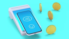 Animation of wireless payment by phone. NFC payment. Payment for purchases on the Internet. - Powered by Shutterstock - Get 15% off with code: PIKWIZARD15