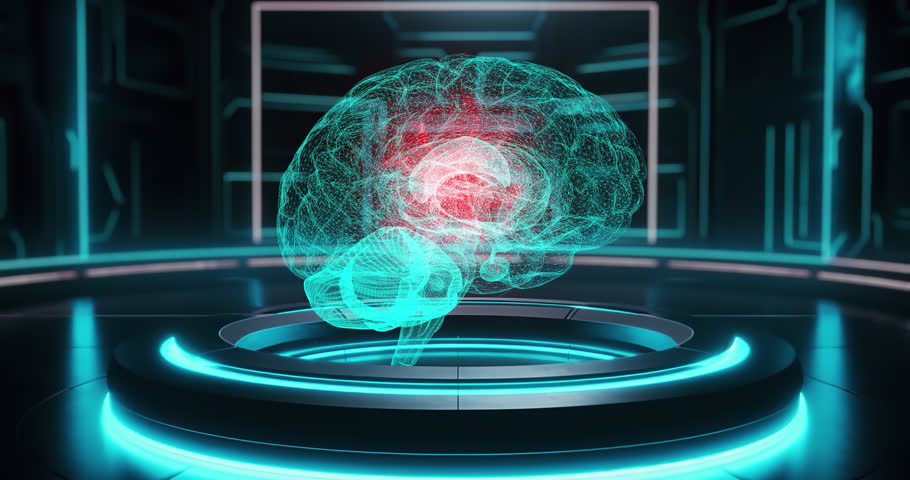 Brain tumor holographic scanning. Rotating 3D projection of human brain. Seamless loop | Shutterstock HD Video #1103529431