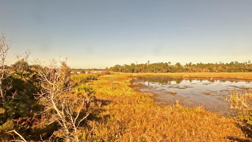 The view from a train as it crosses Calcasieu River.  The river is a short distance from Lakes Charles in southwest Louisiana.