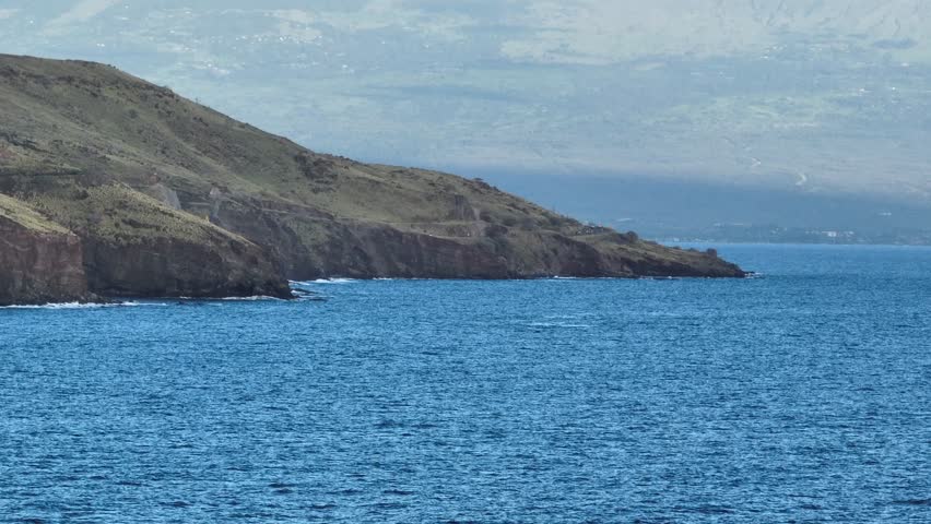 Spectacular Offshore Views Of The Pali Coast In Maui; Whale Migration; Cinematic Depth Of Field.