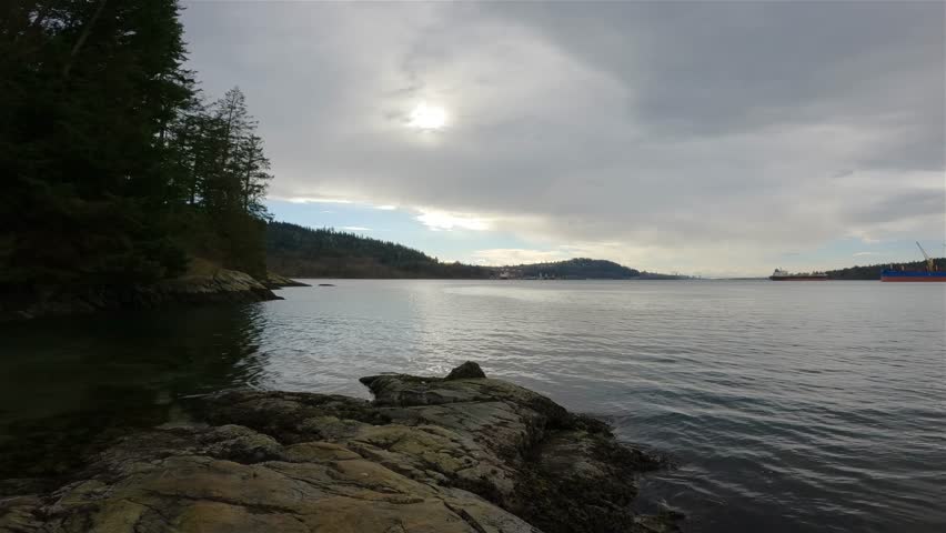 Scenic View on the Ocean Shore in Admiralty Point Park, Port Moody, British Columbia, Canada. Winter Season.