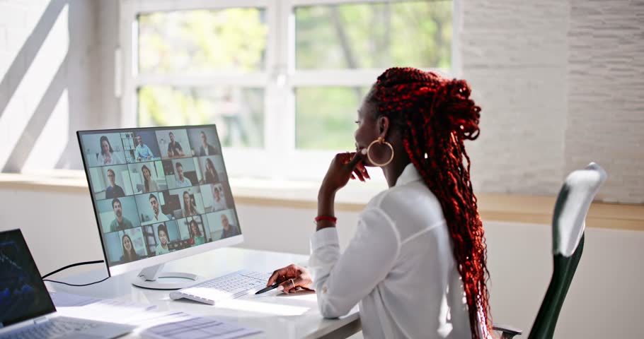 African Woman Video Conference Business Call On Computer Screen