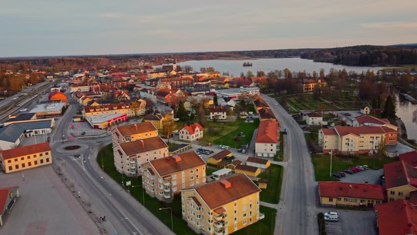 Lindesberg city , Örebro län , Sweden. Cityscape middle of sunset may 2023