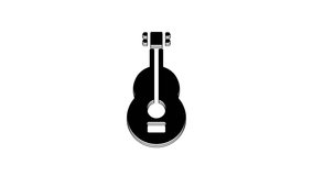 Black Spanish guitar icon isolated on white background. Acoustic guitar. String musical instrument. 4K Video motion graphic animation.