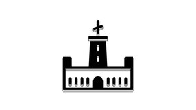 Black Montjuic castle icon isolated on white background. Barcelona, Spain. 4K Video motion graphic animation.