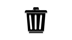 Black Trash can icon isolated on white background. Garbage bin sign. Recycle basket icon. Office trash icon. 4K Video motion graphic animation.