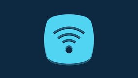 Blue Wi-Fi wireless internet network symbol icon isolated on blue background. 4K Video motion graphic animation.