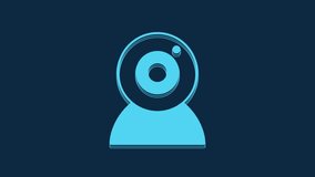 Blue Web camera icon isolated on blue background. Chat camera. Webcam icon. 4K Video motion graphic animation.
