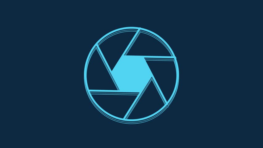 Blue Camera shutter icon isolated on blue background. 4K Video motion graphic animation.