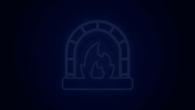 Glowing neon line Blacksmith oven icon isolated on black background. 4K Video motion graphic animation.