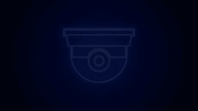 Glowing neon line Security camera icon isolated on black background. 4K Video motion graphic animation.