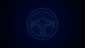Glowing neon line Racing steering wheel icon isolated on black background. Car wheel icon. 4K Video motion graphic animation.