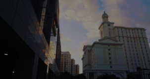 Animation of neon round scanner and statistical data processing against tall buildings. Computer interface and business data technology concept - Powered by Shutterstock - Get 15% off with code: PIKWIZARD15