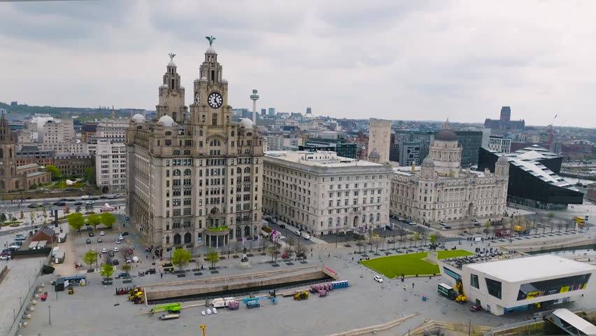 Aerial view of Liverpool waterfront in England, UK