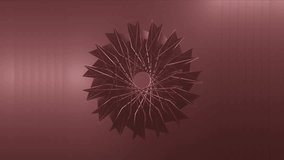 4K video seamless loop of abstract red art of surreal 3d background with moving blades in a spiral pattern with a hole in the center. 3D abstract motion graphics.	