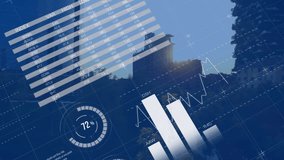 Animation of data processing and world map over cityscape. Global business and digital interface, digitally generated video. - Powered by Shutterstock - Get 15% off with code: PIKWIZARD15