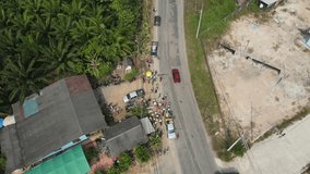 High angle video, Surat Thani Province, near the Tapee River Khao Ban Rim Nam Community Road