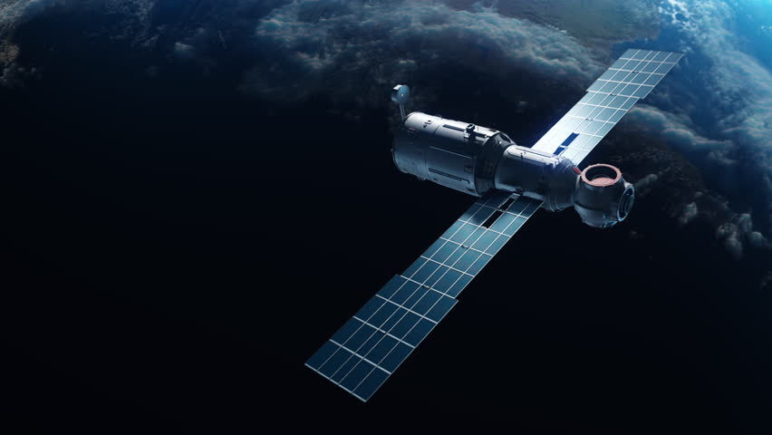 Sputnik or Space Module orbiting planet Earth. the concept of Technology and Space 