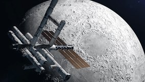 a space station orbiting the moon. the concept of studying the planets and satellites of the solar system  - Powered by Shutterstock - Get 15% off with code: PIKWIZARD15