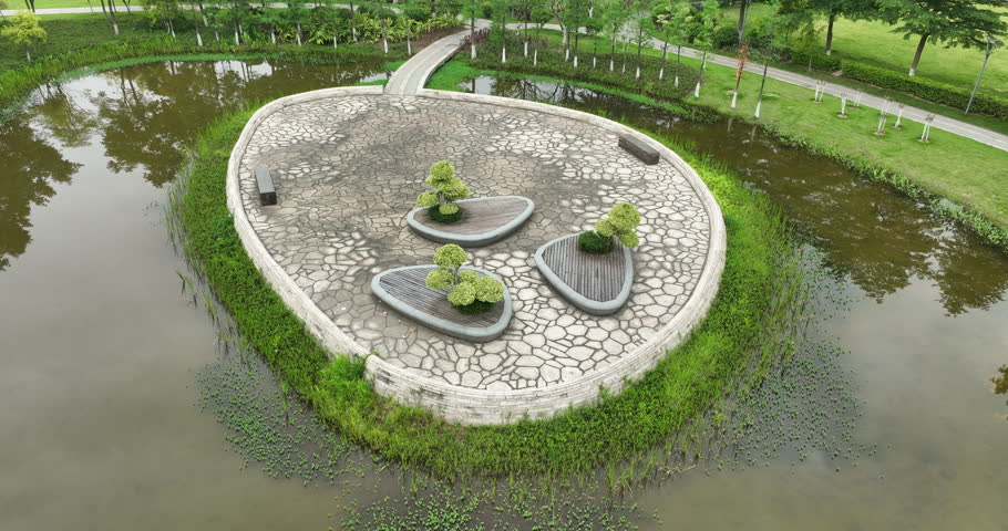 Aerial footage of beautiful park in spring, China
