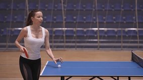 woman playing table tennis. real time video. first failure. High quality Full HD video recording