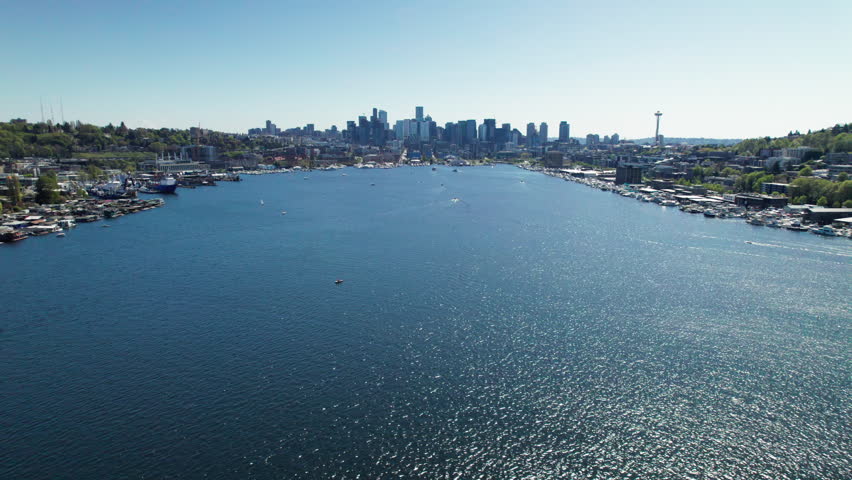 Lake Union Blue Sky Aerial in Seattle Washington Royalty-Free Stock Footage #1103579515