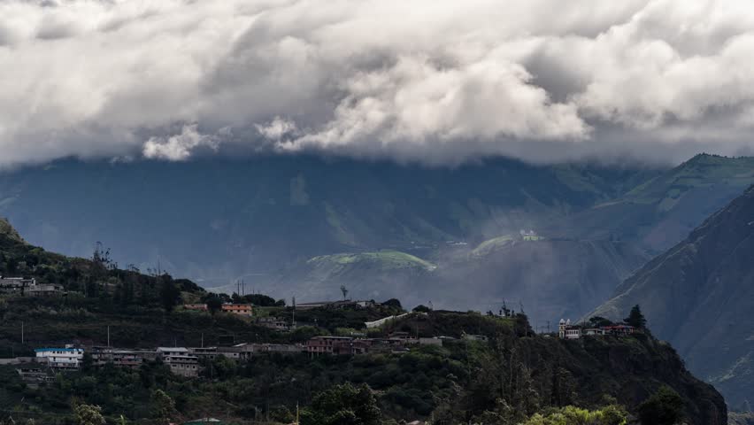Timelapse footage of eautiful volcanoes in the city of Banos, Ecuador. Amazing sunset.