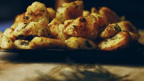 Contour effect of Roasted Potatoes Recipe for a Big Family. Soft Inside, crispy Outside 4K