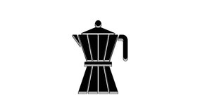 Black Coffee maker moca pot icon isolated on white background. 4K Video motion graphic animation.