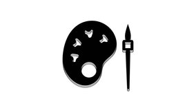 Black Paint brush with palette icon isolated on white background. 4K Video motion graphic animation.