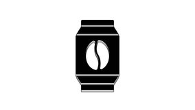 Black Bag of coffee beans icon isolated on white background. 4K Video motion graphic animation.